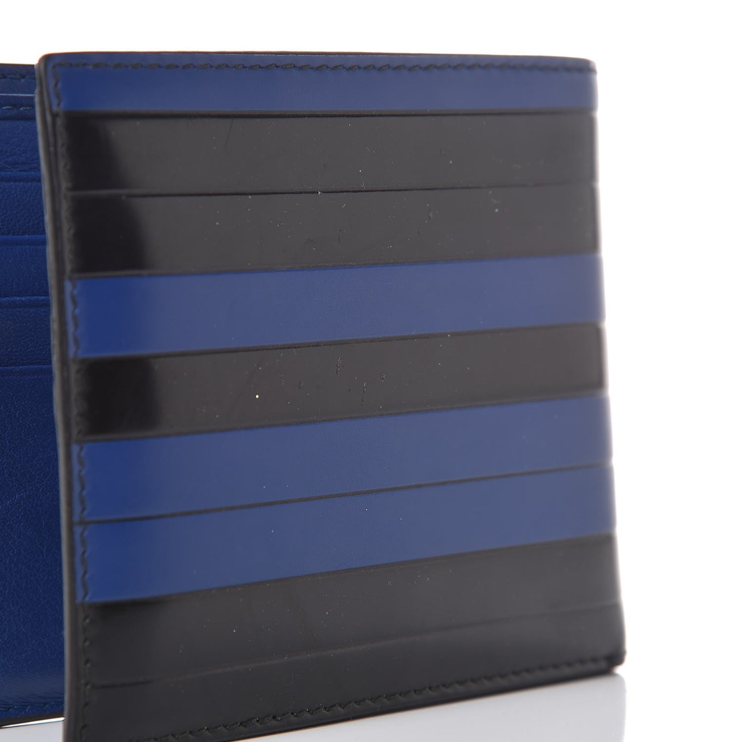 Calfskin Striped Men's Bifold Wallet Blue Black