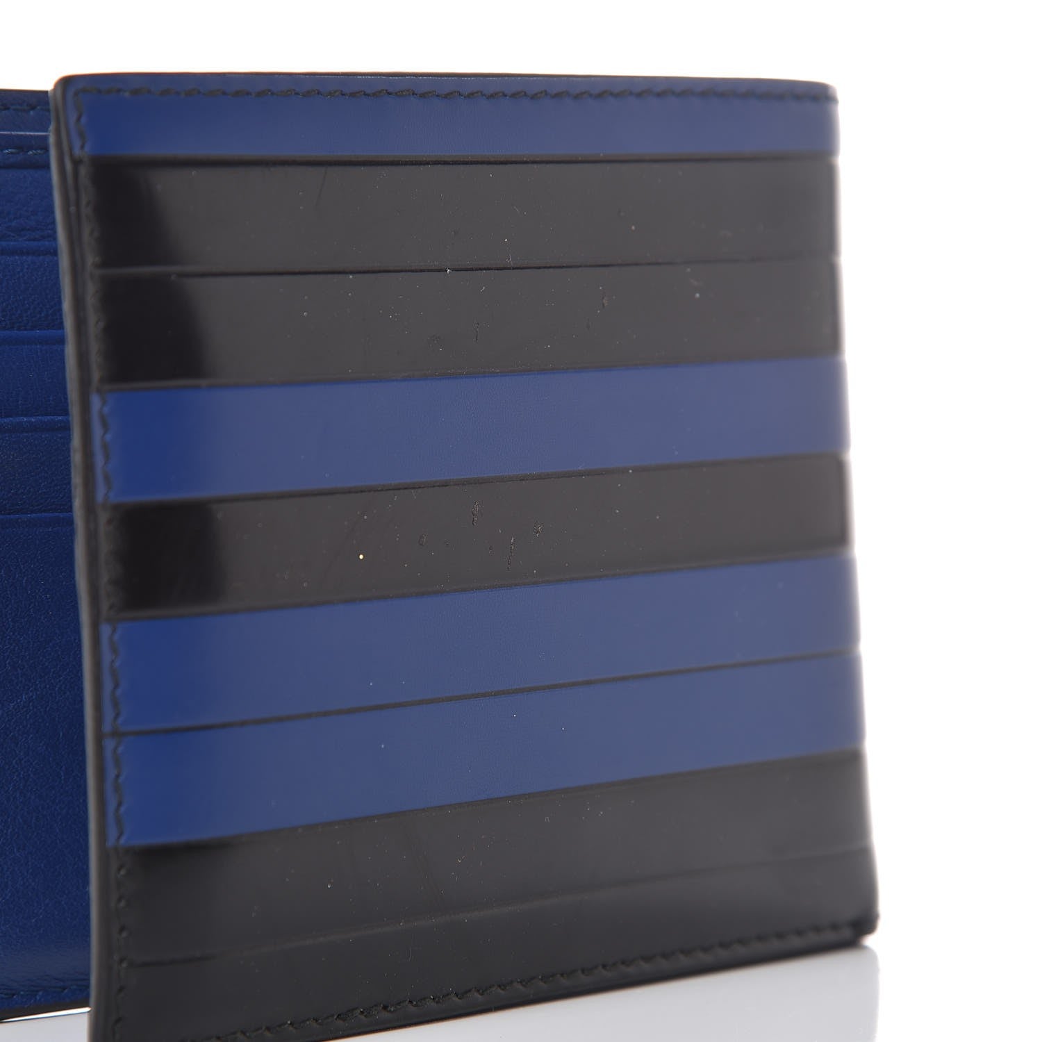 Christian Dior Calfskin Striped Men's Bifold Wallet Blue Black 10 of 10