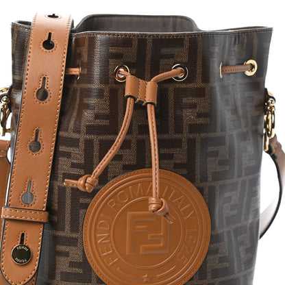 Fendi Glazed Fabric Vitello Grace F is Fendi FF 1974 Stamp Patch Grande Mon Tresor Bucket Bag Mogano Panna Nocciola 7 of 9