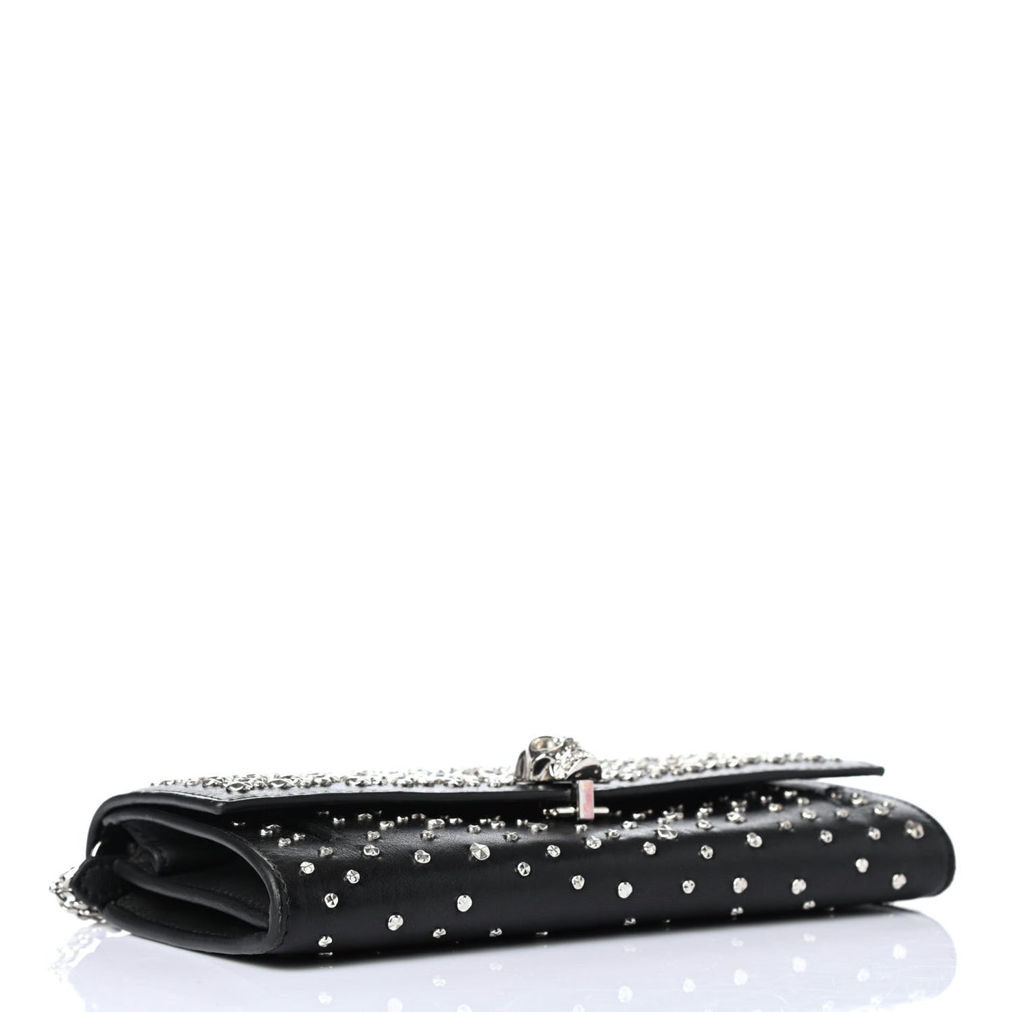 Calfskin Studded Skull Wallet on Chain Black