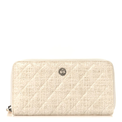 Chanel Tweed Coating Quilted Zip Around Wallet  White 1 of 8
