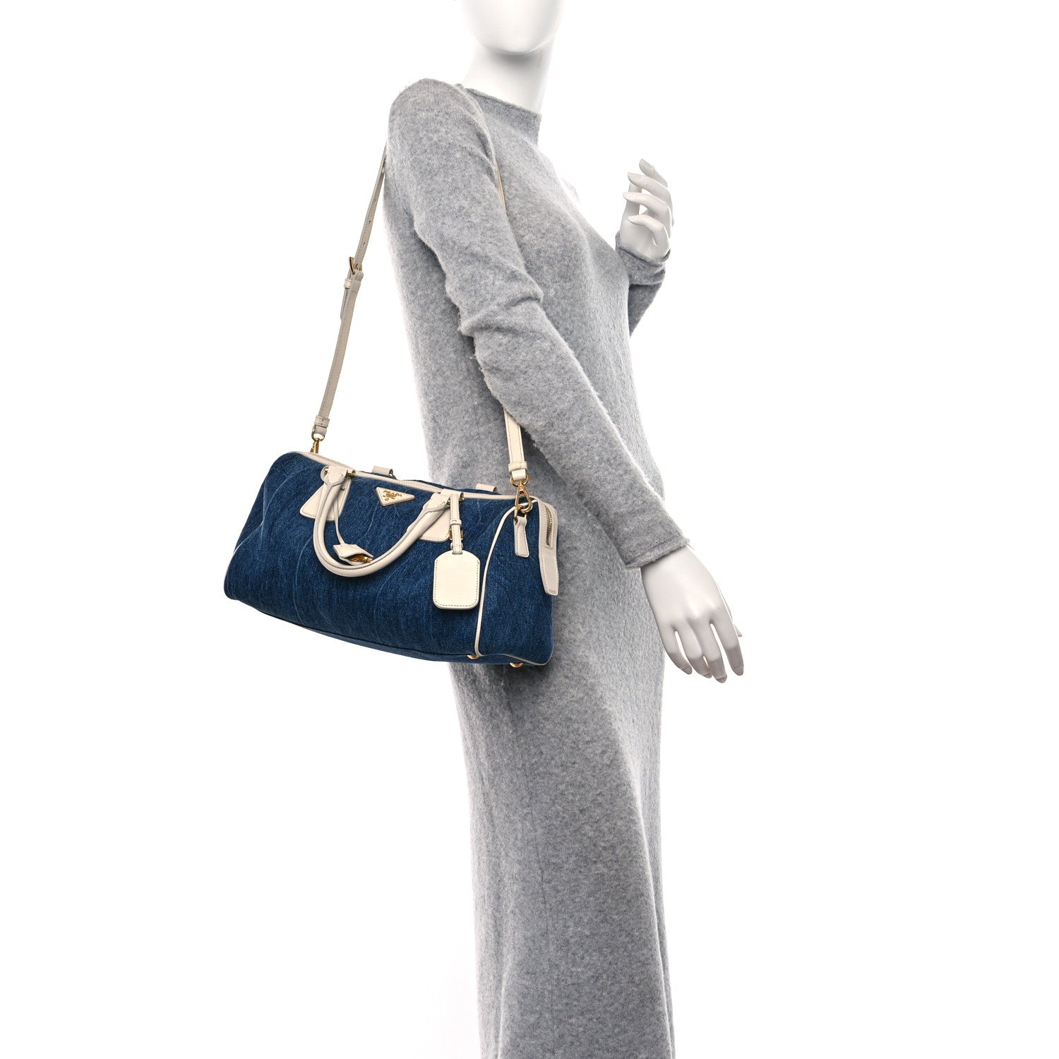 Prada Denim Saffiano Bauletto Blue 2 of 8