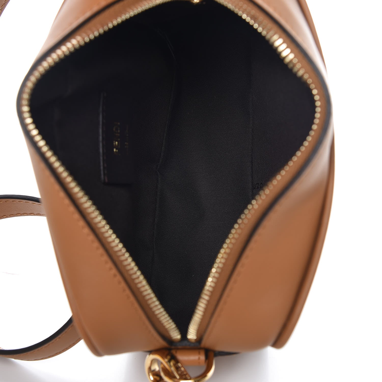 Fendi Glazed Fabric Vitello Century FF 1974 Stamp Patch Mini Camera Case Mogano Panna Caramello 7 of 10