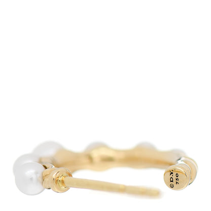 David Yurman 18K Yellow Gold Pearl 15mm Petite Perle Hoop Earrings 4 of 4