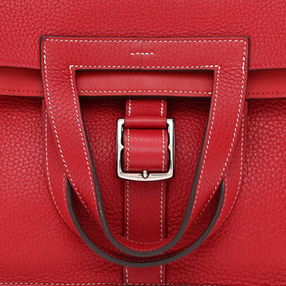 Hermes Taurillon Clemence Verso Halzan 31 GM Rouge Casaque Vermillion 8 of 13