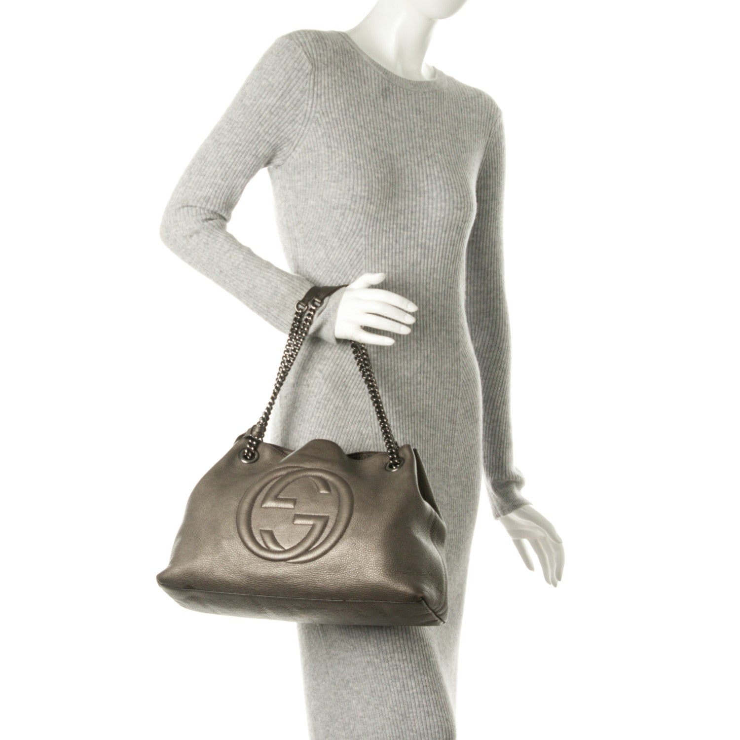 Gucci Metallic Pebbled Calfskin Medium Soho Chain Shoulder Bag Sasso 2 of 9