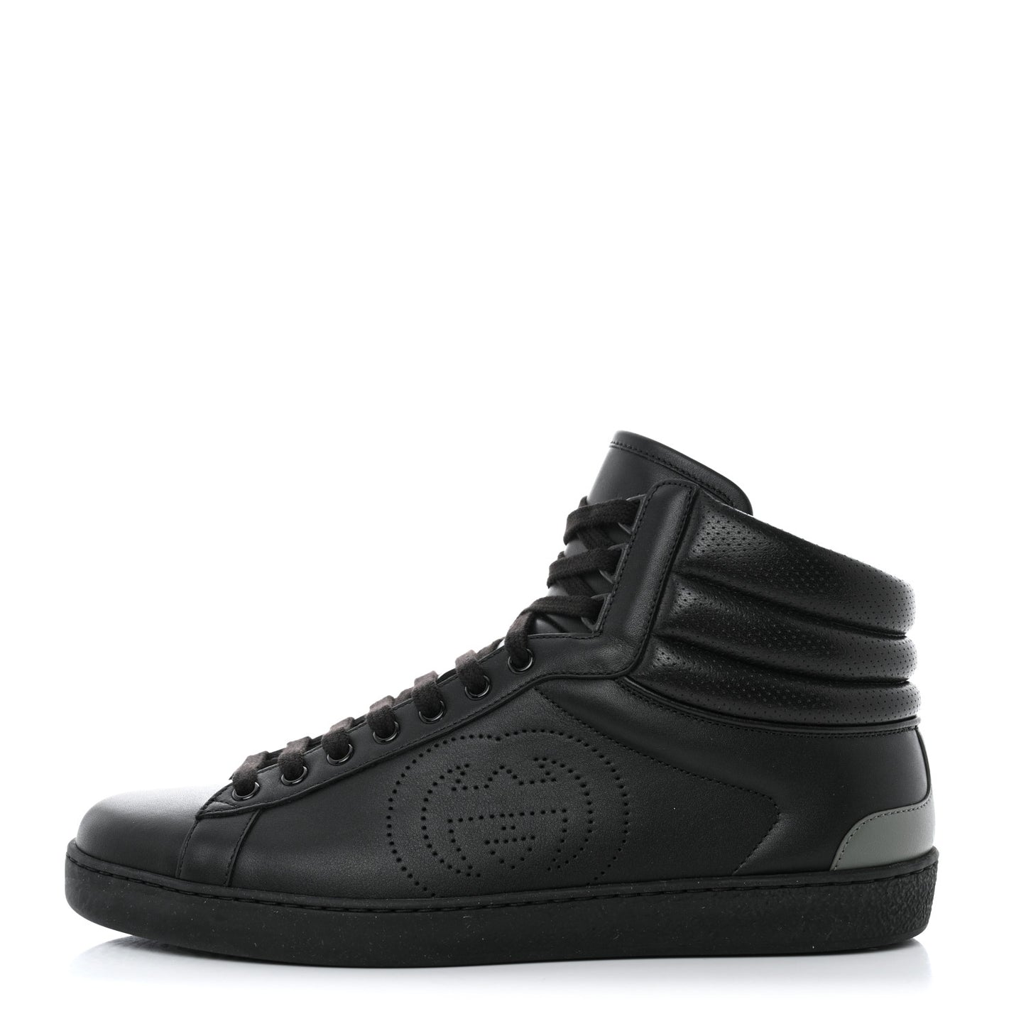 Calfskin Interlocking G Perforated Mens Ace High Top Sneakers 9.5 Black