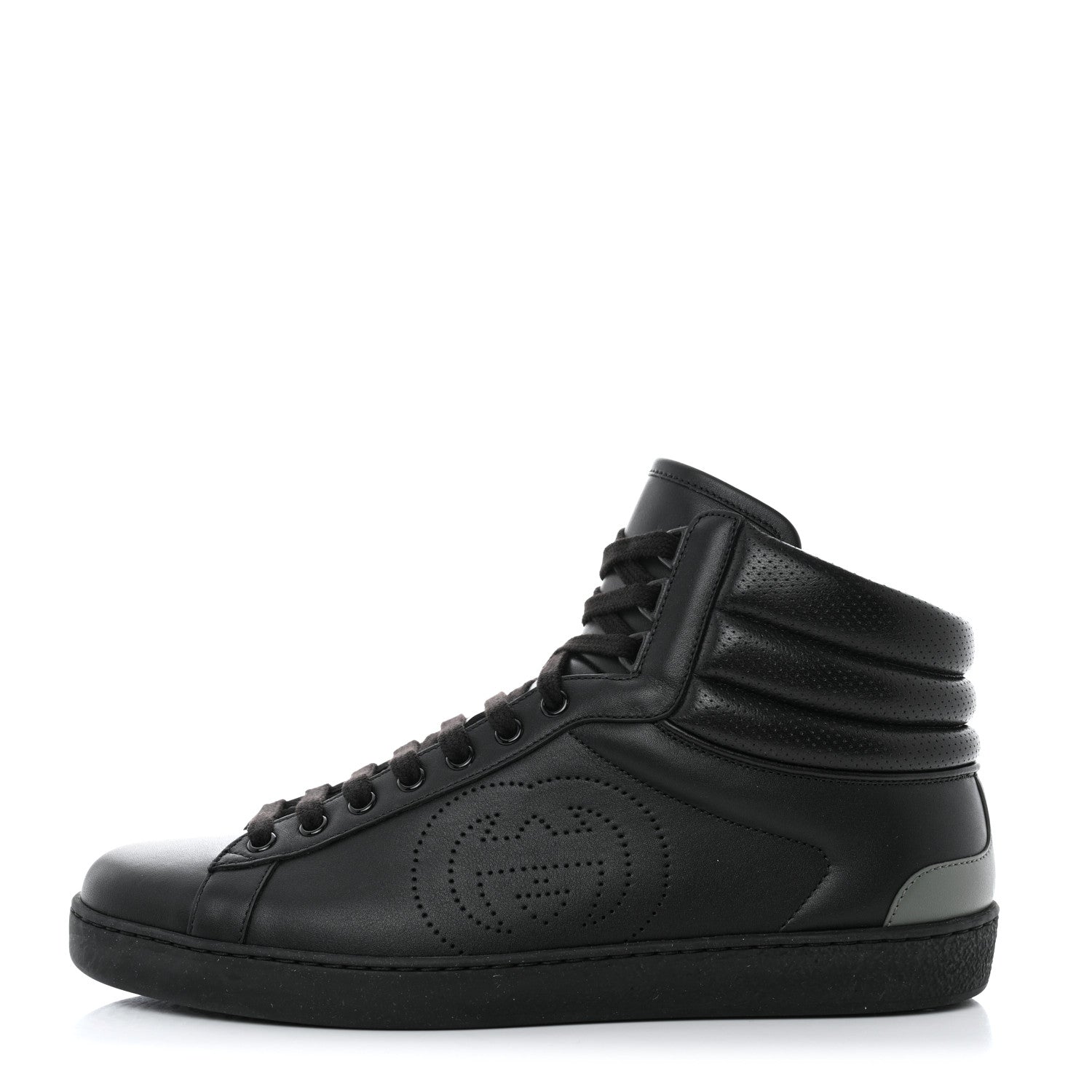 Gucci Calfskin Interlocking G Perforated Mens Ace High Top Sneakers 9.5 Black 1 of 9