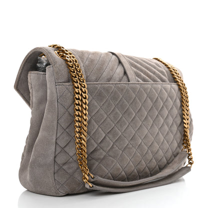 Saint Laurent Suede Mixed Matelasse Tri-Quilt Large Monogram Envelope Satchel Grey 3 of 11
