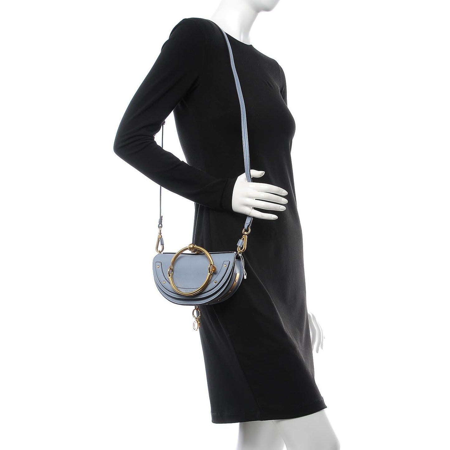 Calfskin Small Nile Bracelet Minaudiere Bag Washed Blue