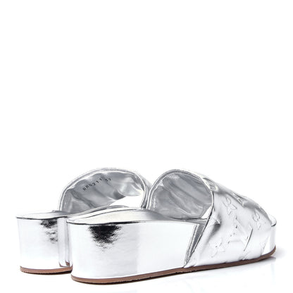 Louis Vuitton Metallic Lambskin Embossed Monogram Jumbo Flatform Mule Sandals 37 Silver 4 of 11