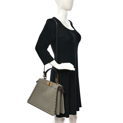 Fendi Wool Fabric Jacquard Cuoio Large Houndstooth FF 1974 Medium Peekaboo I SEE U Satchel Beige Tobacco Moro 2 of 7