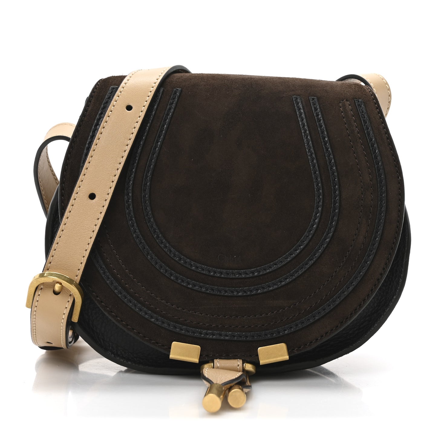 Suede Calfskin Small Marcie Saddle Bag Chocolate Brown
