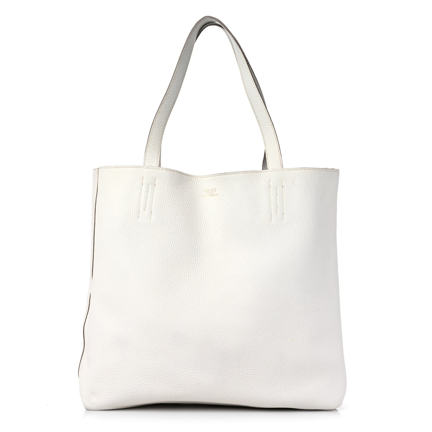 Taurillon Clemence Double Sens 45 Reversible Tote White Gris Perle