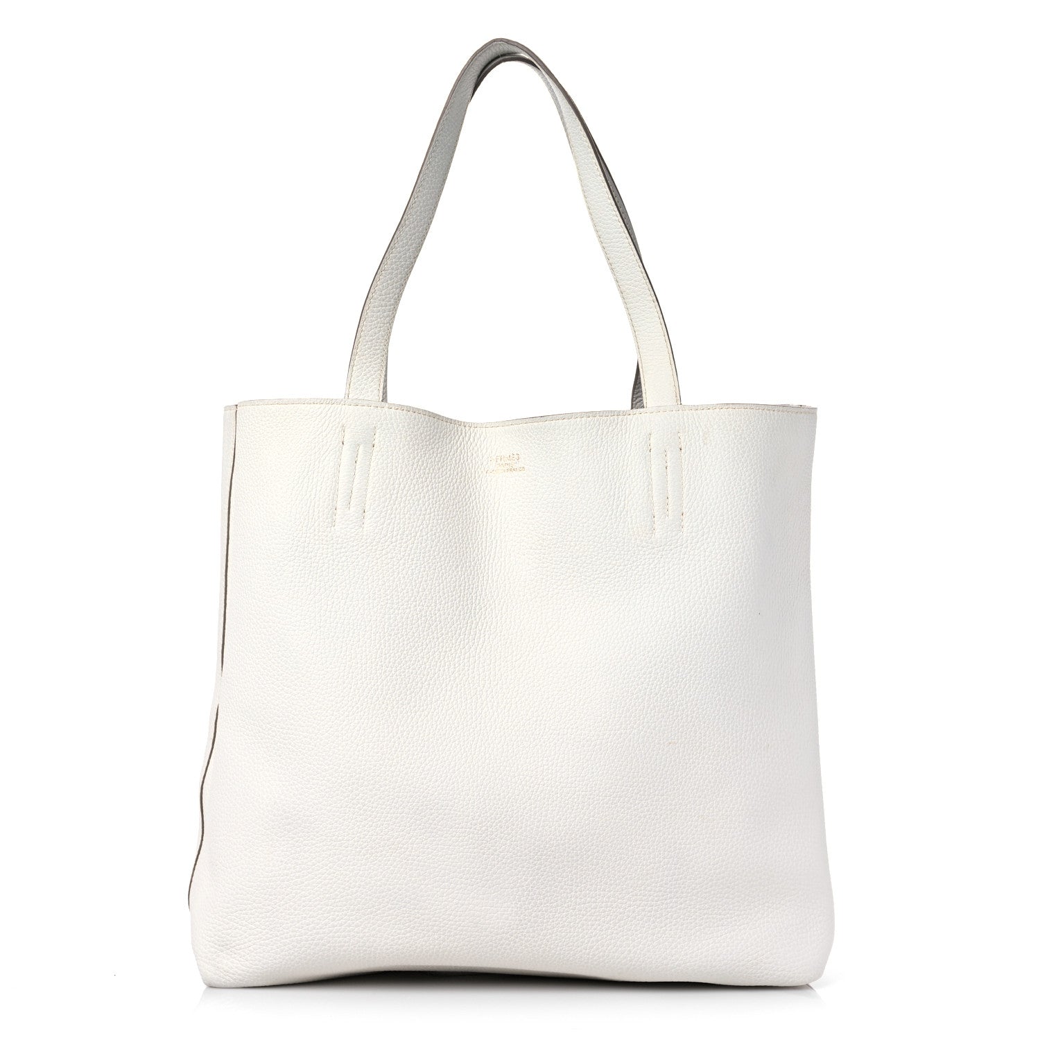 Hermes Taurillon Clemence Double Sens 45 Reversible Tote White Gris Perle 9 of 17