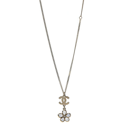 Chanel Metal Resin Diamante CC Flower Necklace Gold 1 of 6