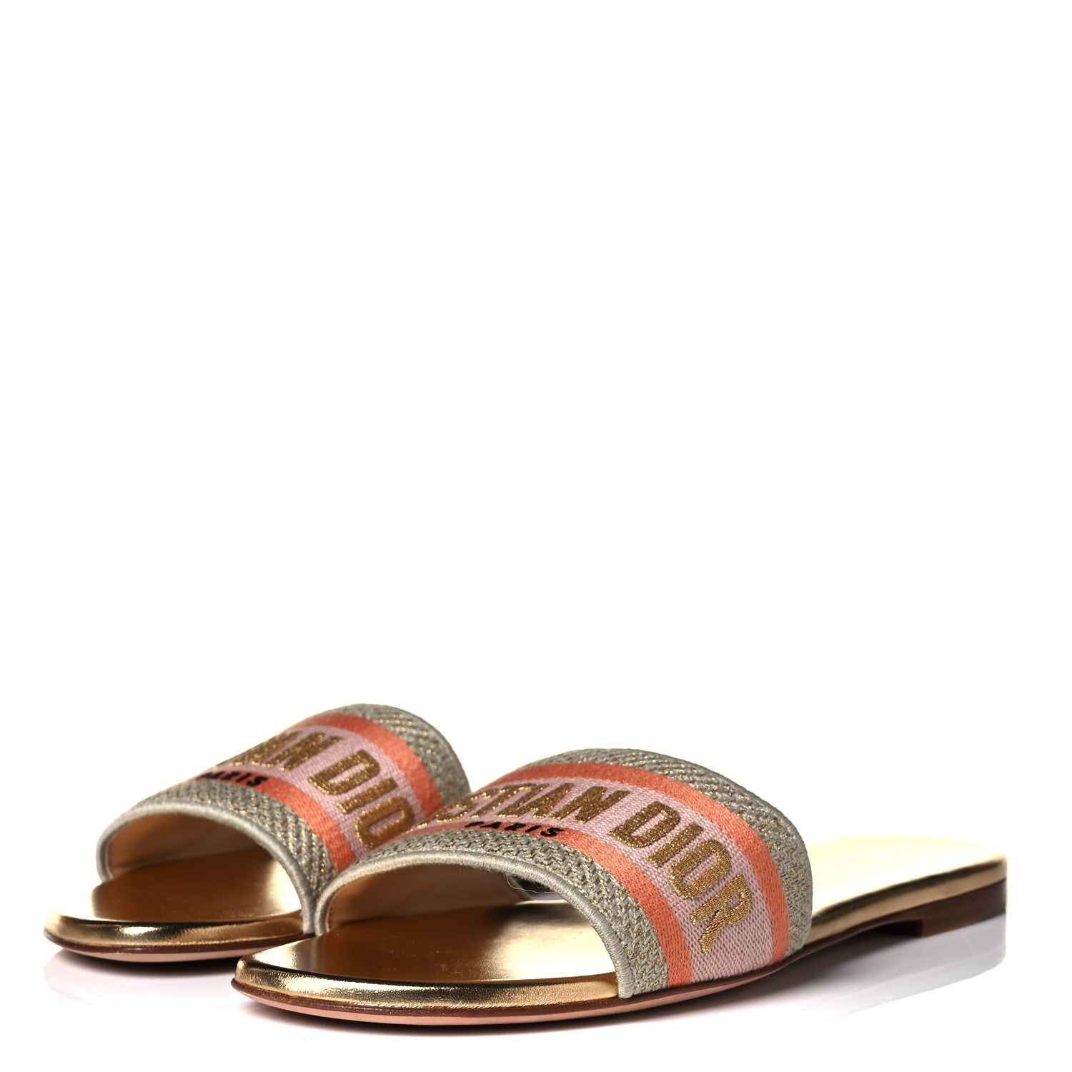 Christian Dior Canvas Lurex Embroidered Dway Flat Slide Sandals 38 Platinum 3 of 8