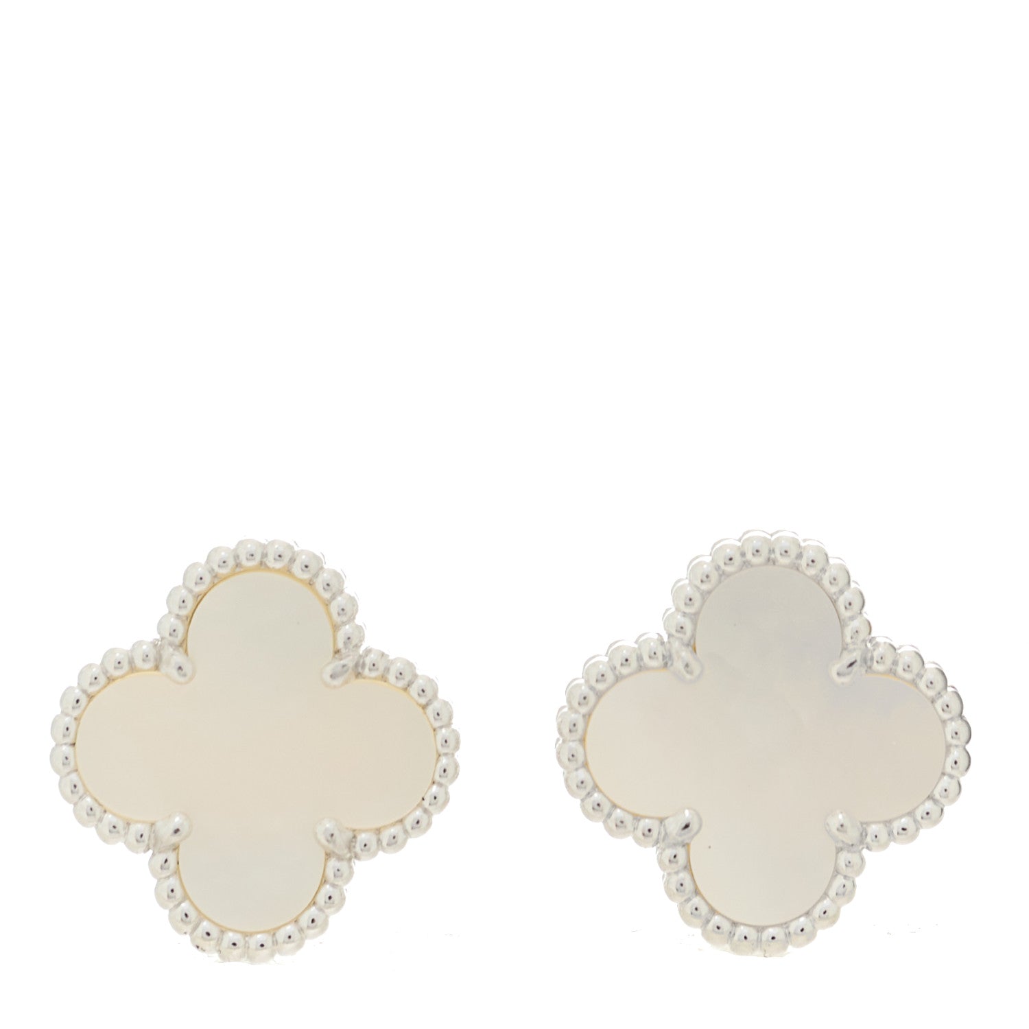 Van Cleef & Arpels 18K White Gold Mother of Pearl Vintage Alhambra Earrings 1 of 4