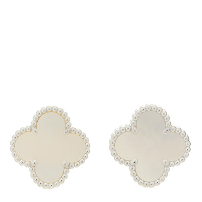 Van Cleef & Arpels 18K White Gold Mother of Pearl Vintage Alhambra Earrings 1 of 4