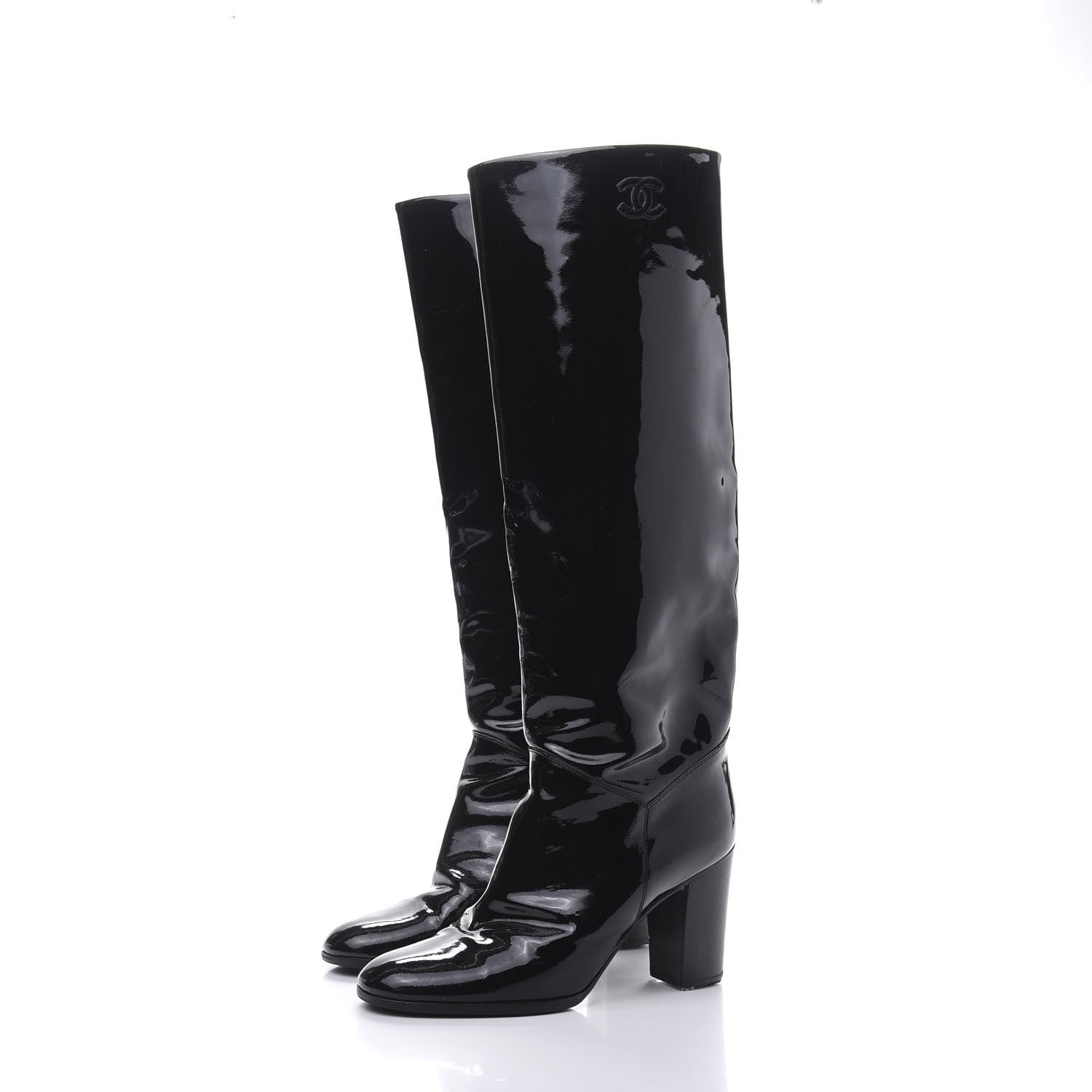 Chanel Patent CC Knee High Boots 40 Black 3 of 7