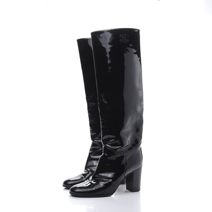 Chanel Patent CC Knee High Boots 40 Black 3 of 7