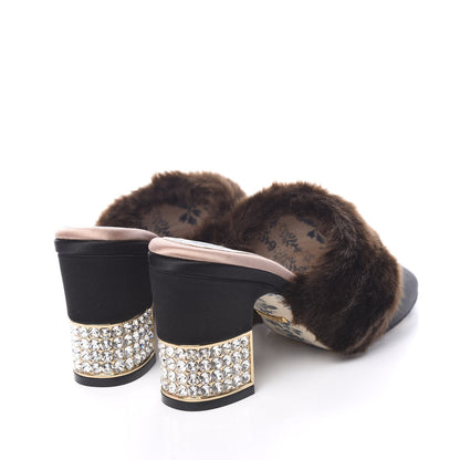 Gucci Mink Silk Satin Crystal Candy Mules 37 Scan Brown Black 4 of 11