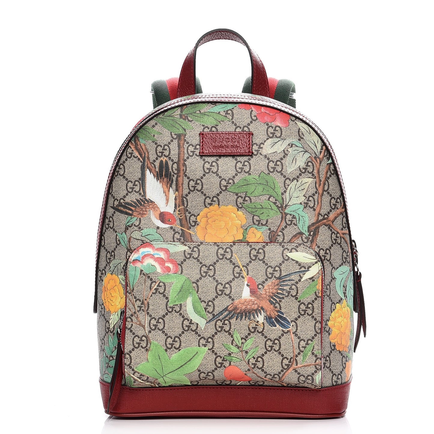 GG Supreme Monogram Tian Web Small Day Backpack Beige Multicolor Red
