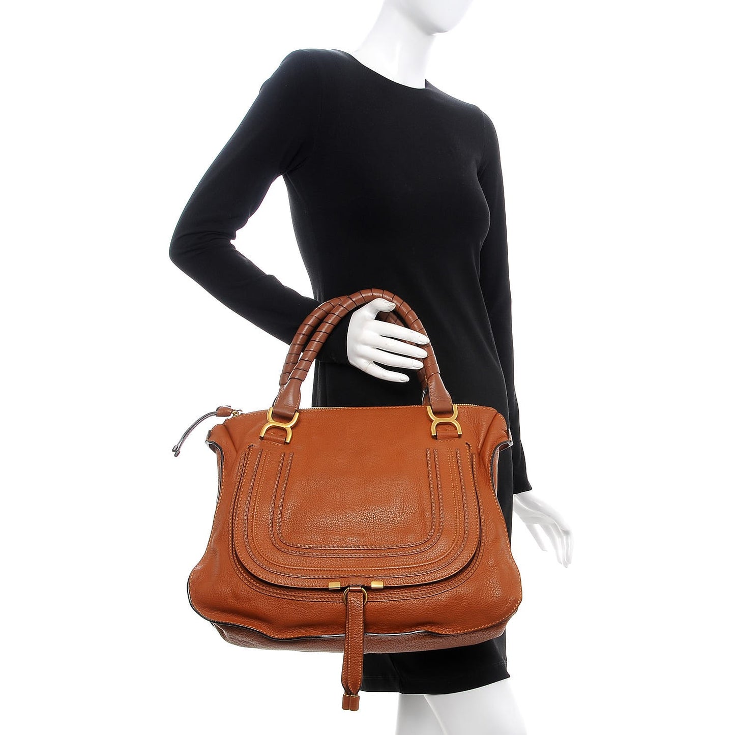 Calfskin Large Marcie Satchel Tan