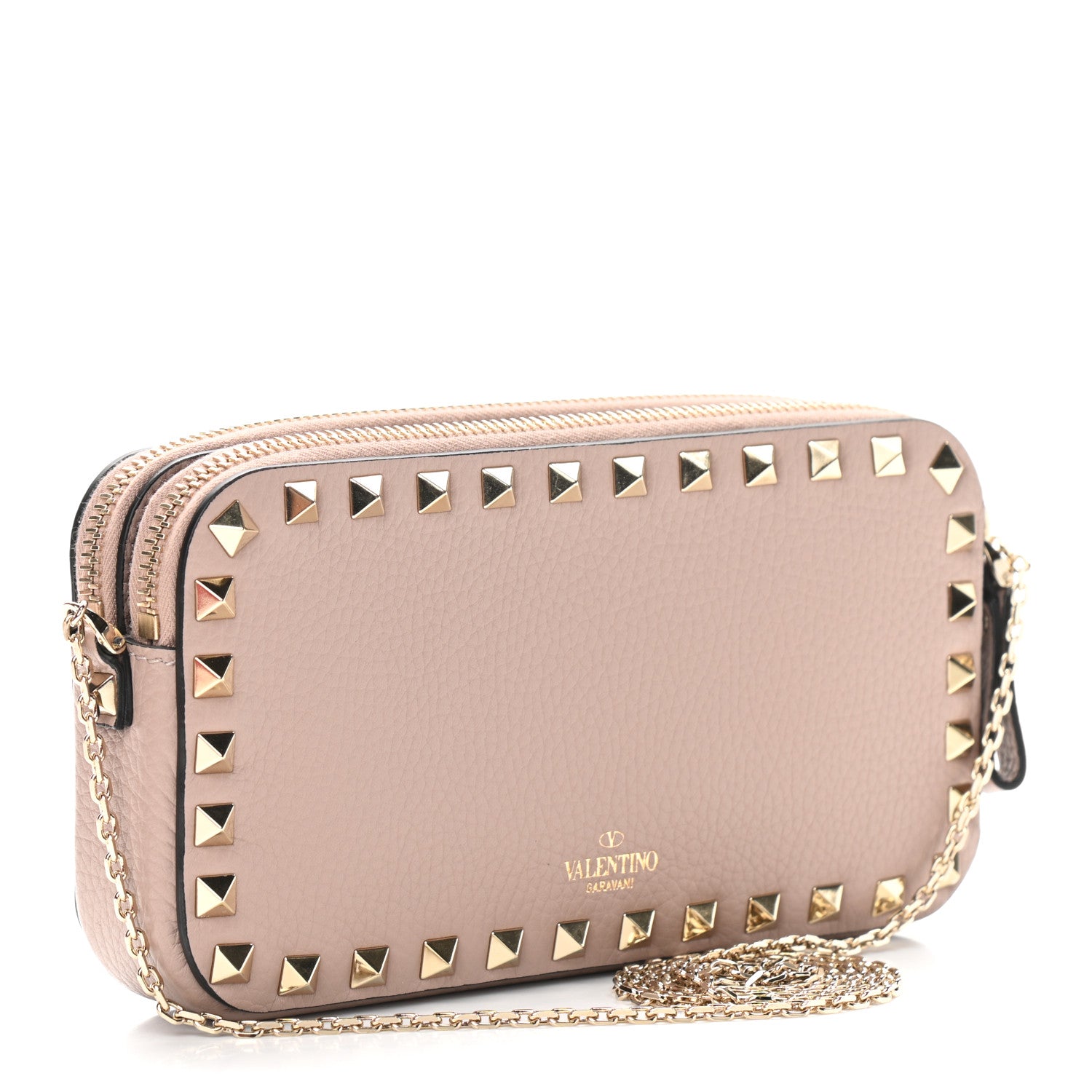 VALENTINO GARAVANI 未使用 Valentino Garavani Pebbled Calfskin Rockstud Double Zip