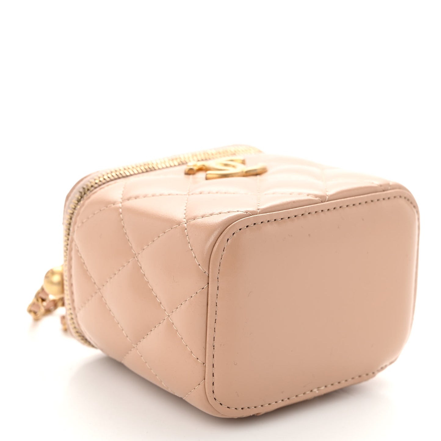 Calfskin Quilted Mini Perfect Fit Vanity Case With Chain Beige