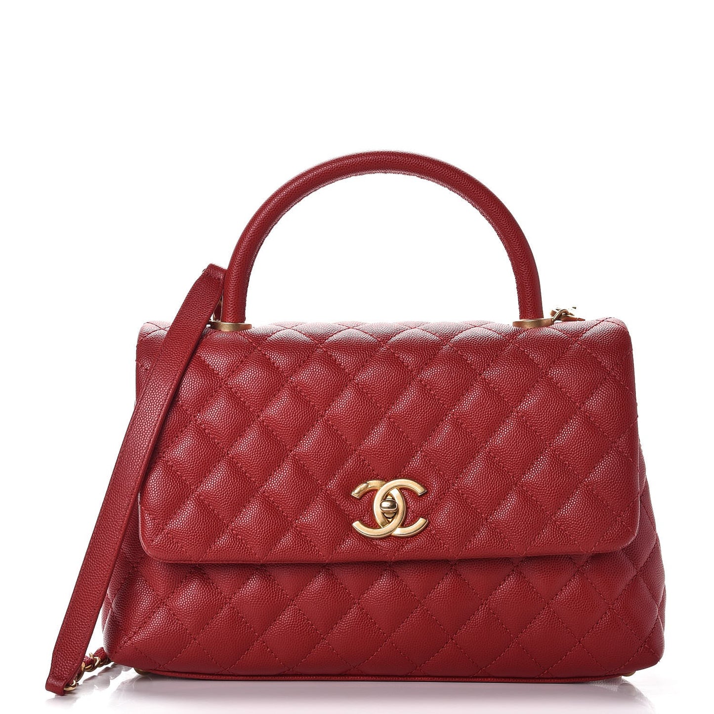 Caviar Quilted Small Coco Handle Flap Red