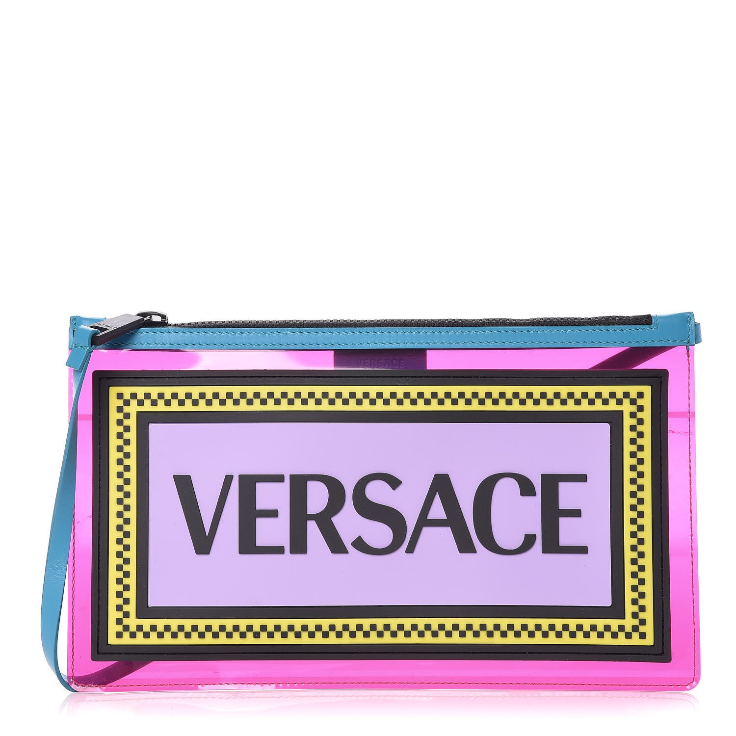 Versace Vinyl Rubber Calfskin 90s Logo Pouch Rosa Fluo 1 of 8