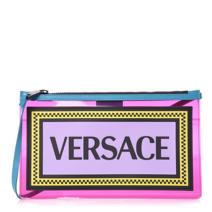 Versace Vinyl Rubber Calfskin 90s Logo Pouch Rosa Fluo 1 of 8