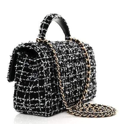 Chanel Tweed Quilted Mini Top Handle Rectangular Flap Black White 3 of 11