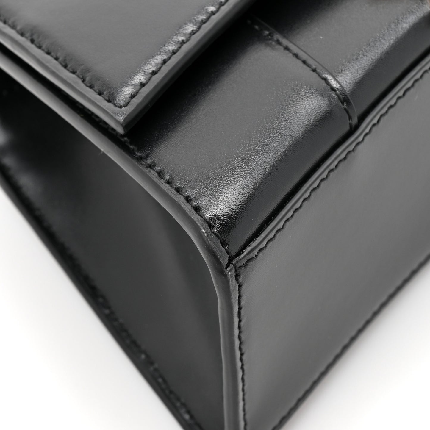 Shiny Box Calfskin Hourglass Top Handle Bag XS Black