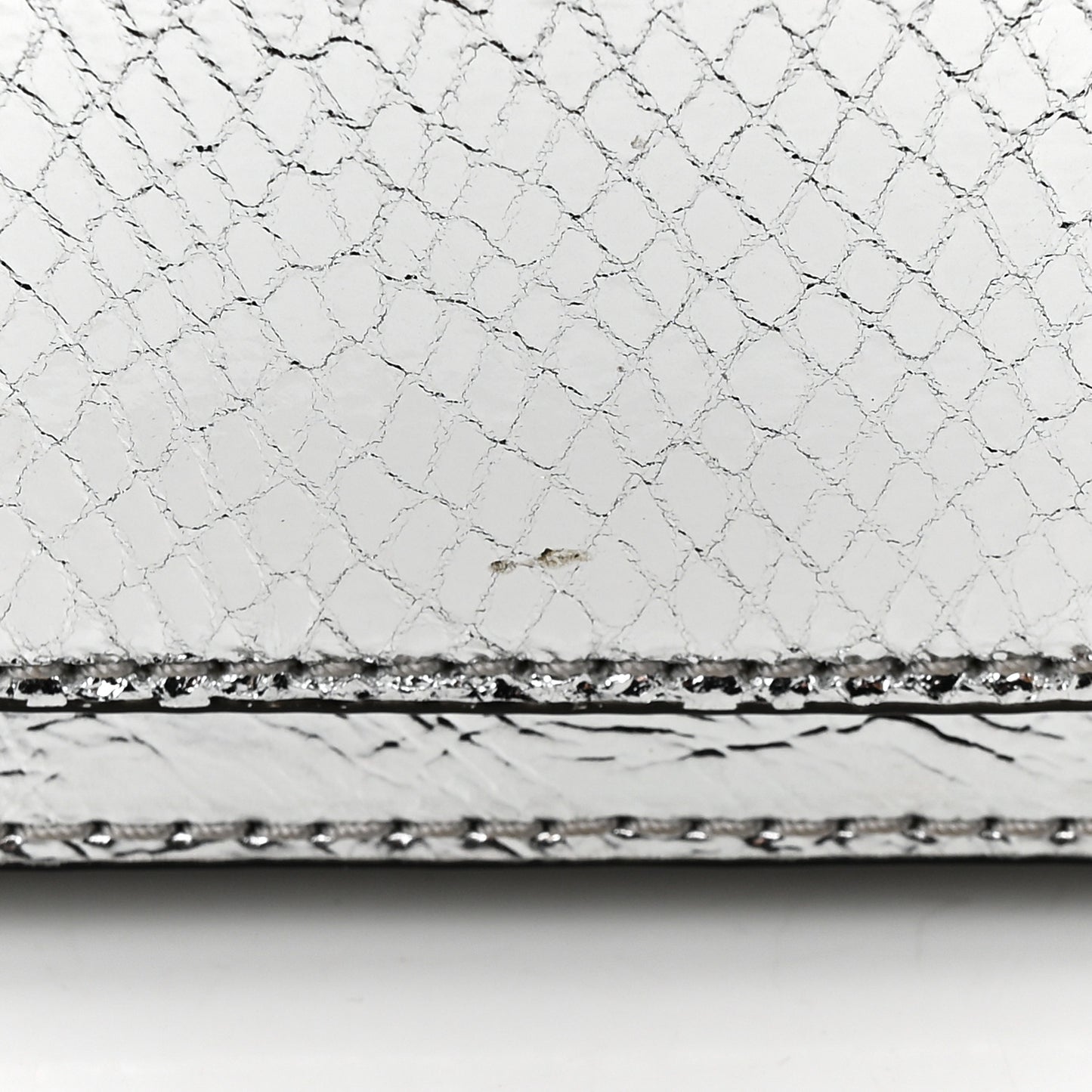 Metallic Sequin Snake Embossed Calfskin Stripe Snapshot Camera Bag Silver