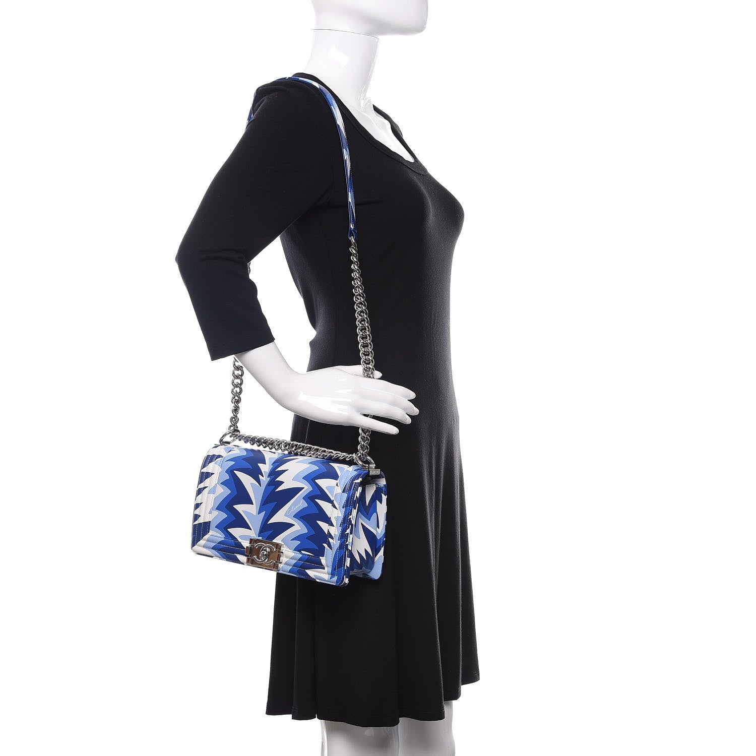 Chanel Printed Calfskin Medium Boy Flap Blue White 2 of 10