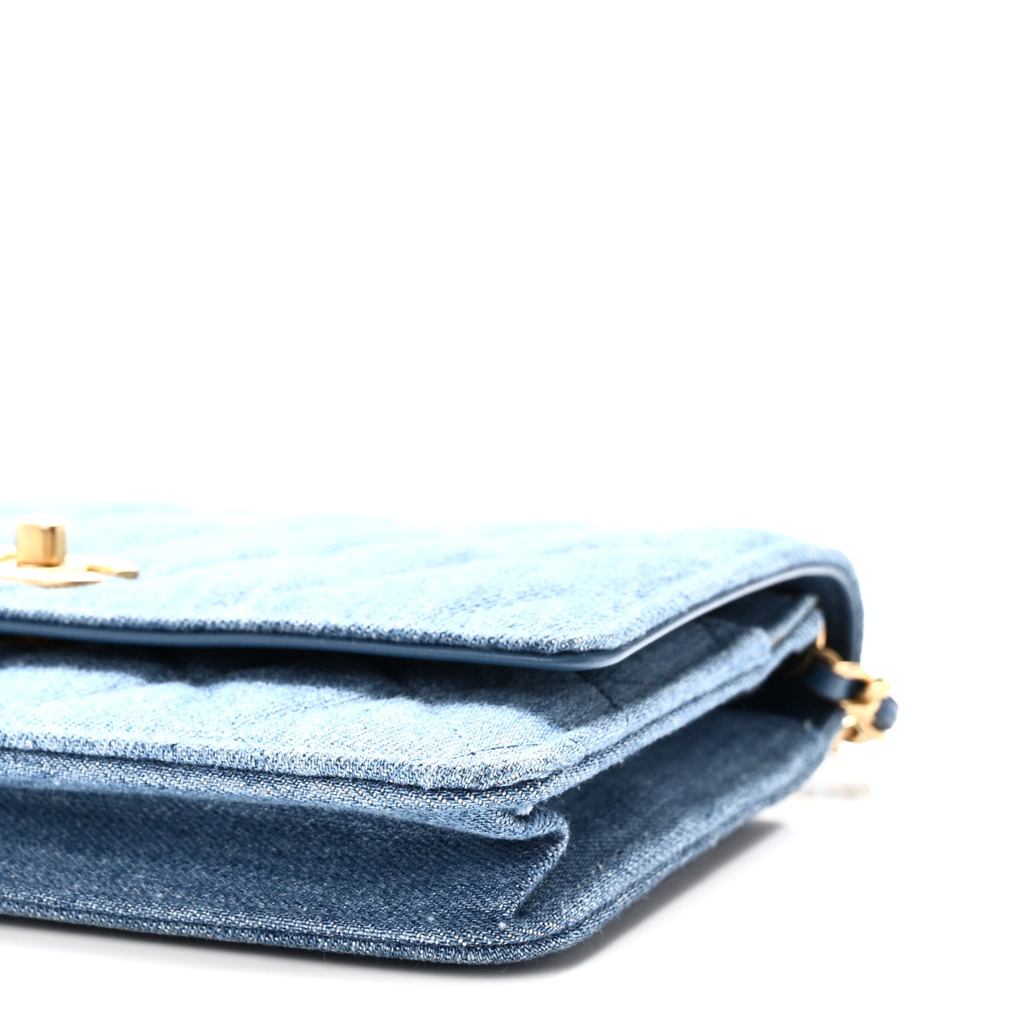 Denim Quilted CC Pearl Crush Wallet on Chain WOC Blue