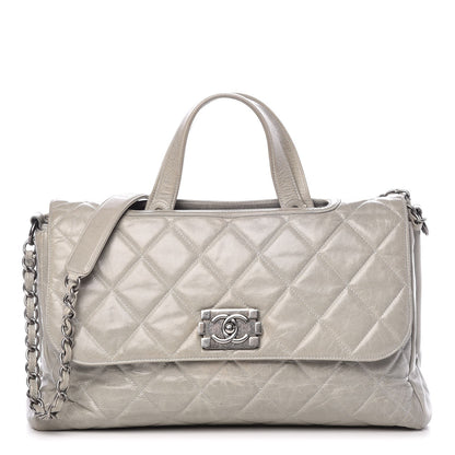 Chanel Glazed Calfskin Boy Satchel Flap Light Grey 2 of 18