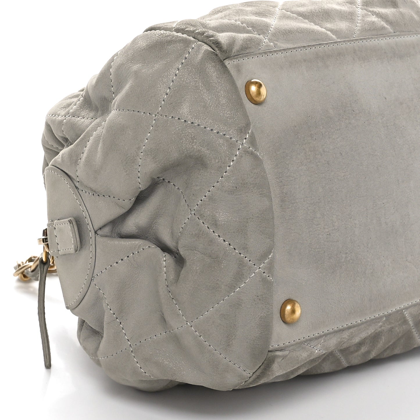 Iridescent Calfskin Chic Quilt Bowling Bag Grey