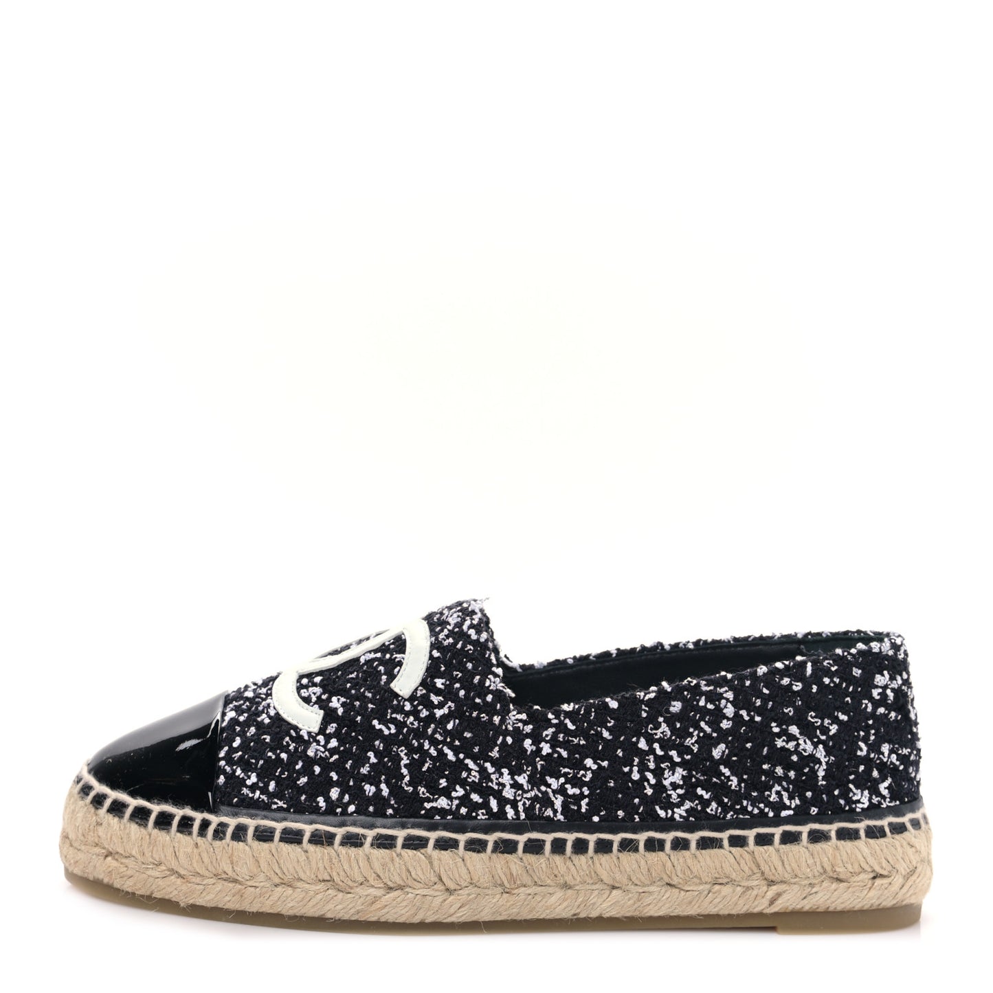 Tweed Lambskin Patent CC Espadrilles 39 Black White