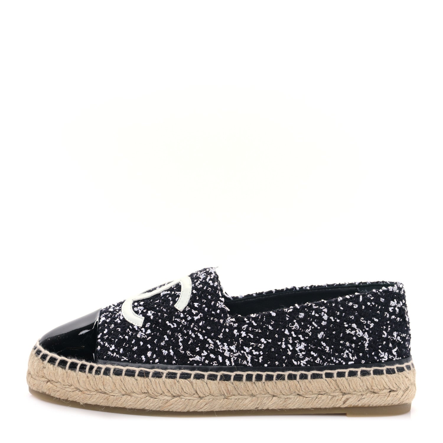 Chanel Tweed Lambskin Patent CC Espadrilles 39 Black White 1 of 9