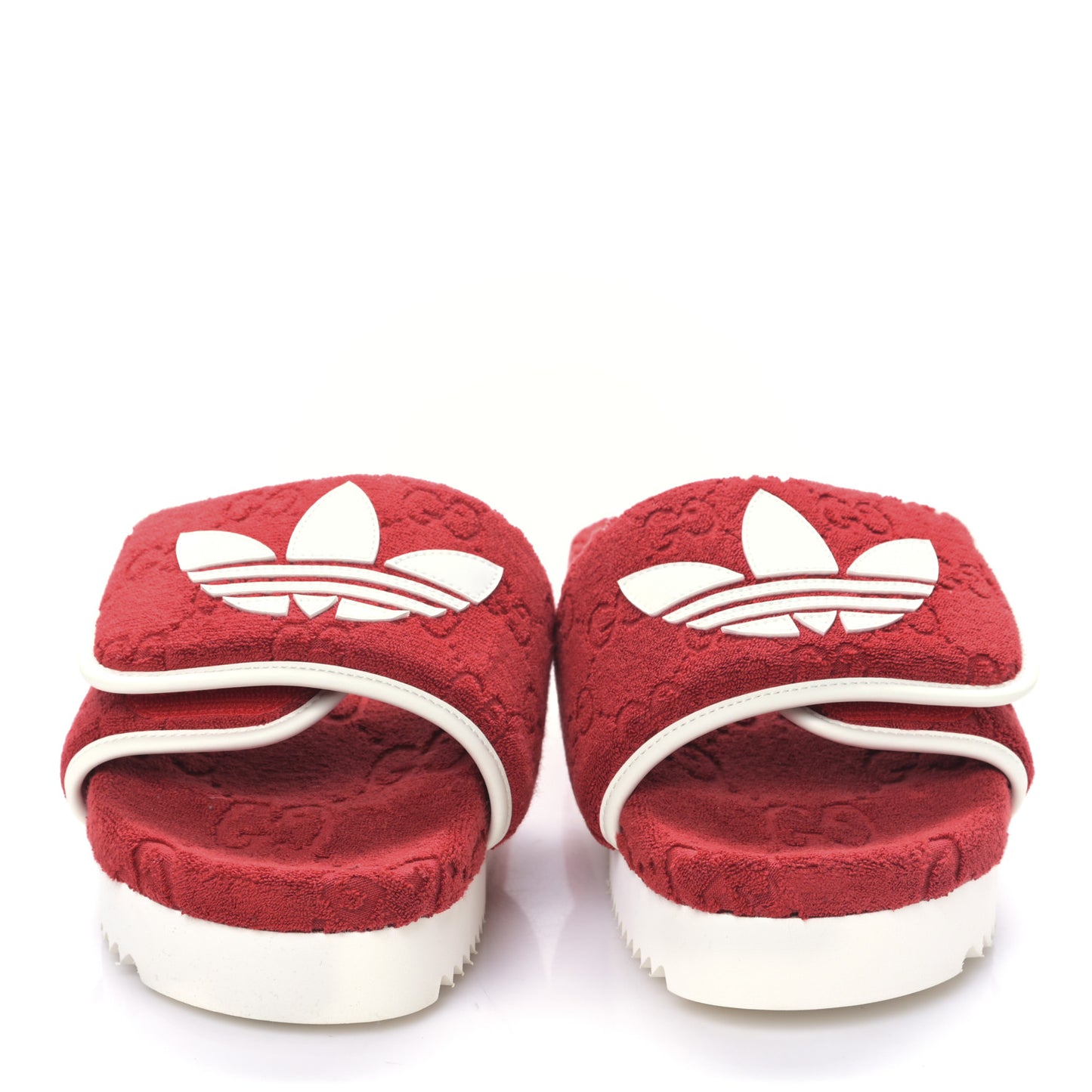 X ADIDAS Terry Cloth Trefoil GG Monogram Mens Platform Sandals 40 Maple Red Off White