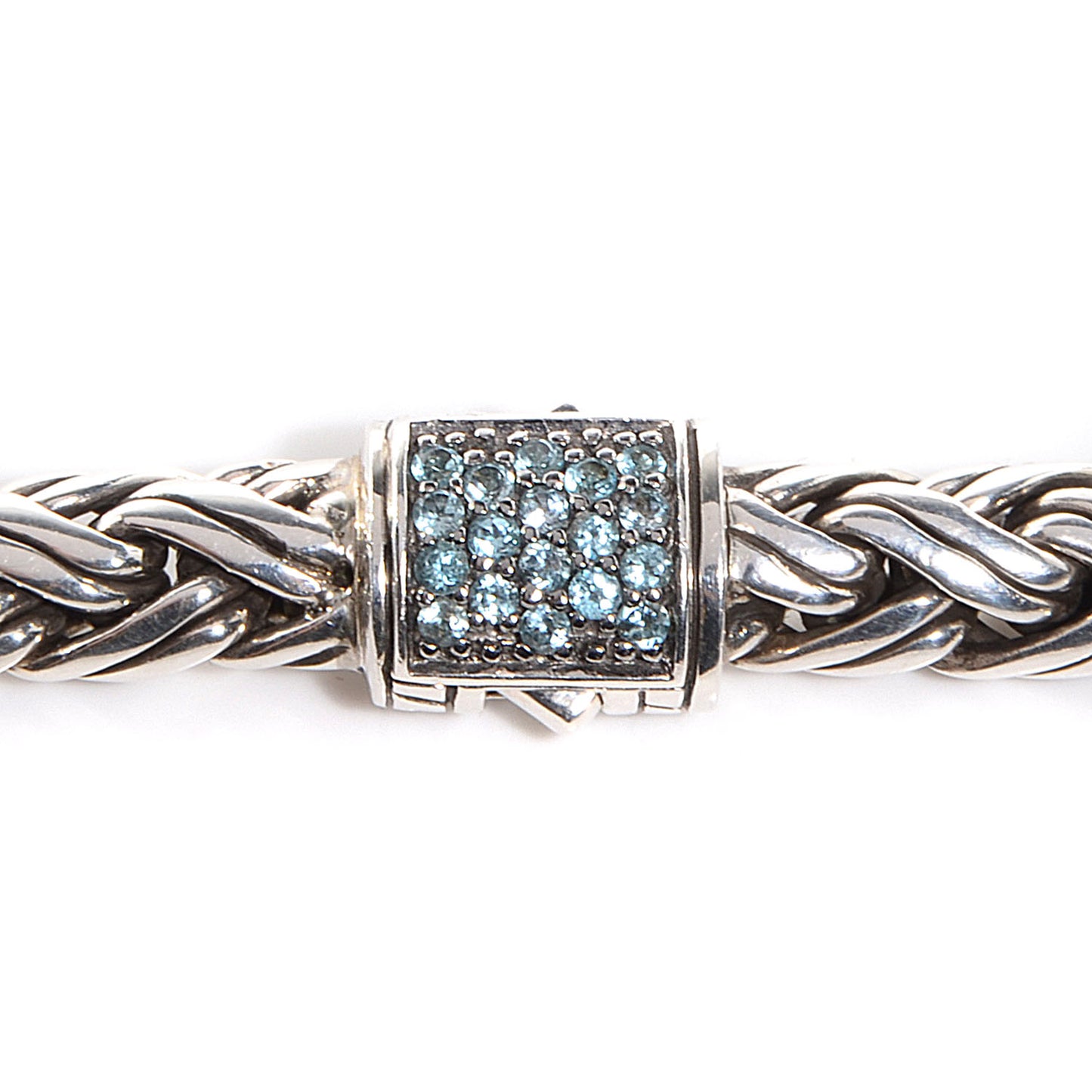 Sterling Silver Blue Topaz Classic Chain Kepang Double Wrap Bracelet Medium