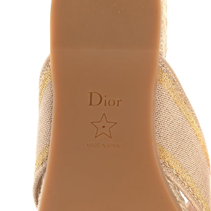 Christian Dior Canvas Embroidered Granville Espadrille Crisscross Flat Slide Sandals 37.5 Gold 6 of 9