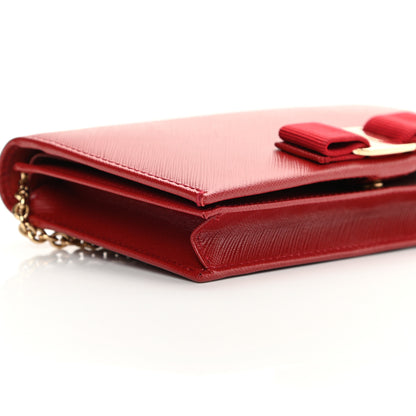 Salvatore Ferragamo Hammered Calfskin Vara Bow Chain Wallet Red 8 of 10