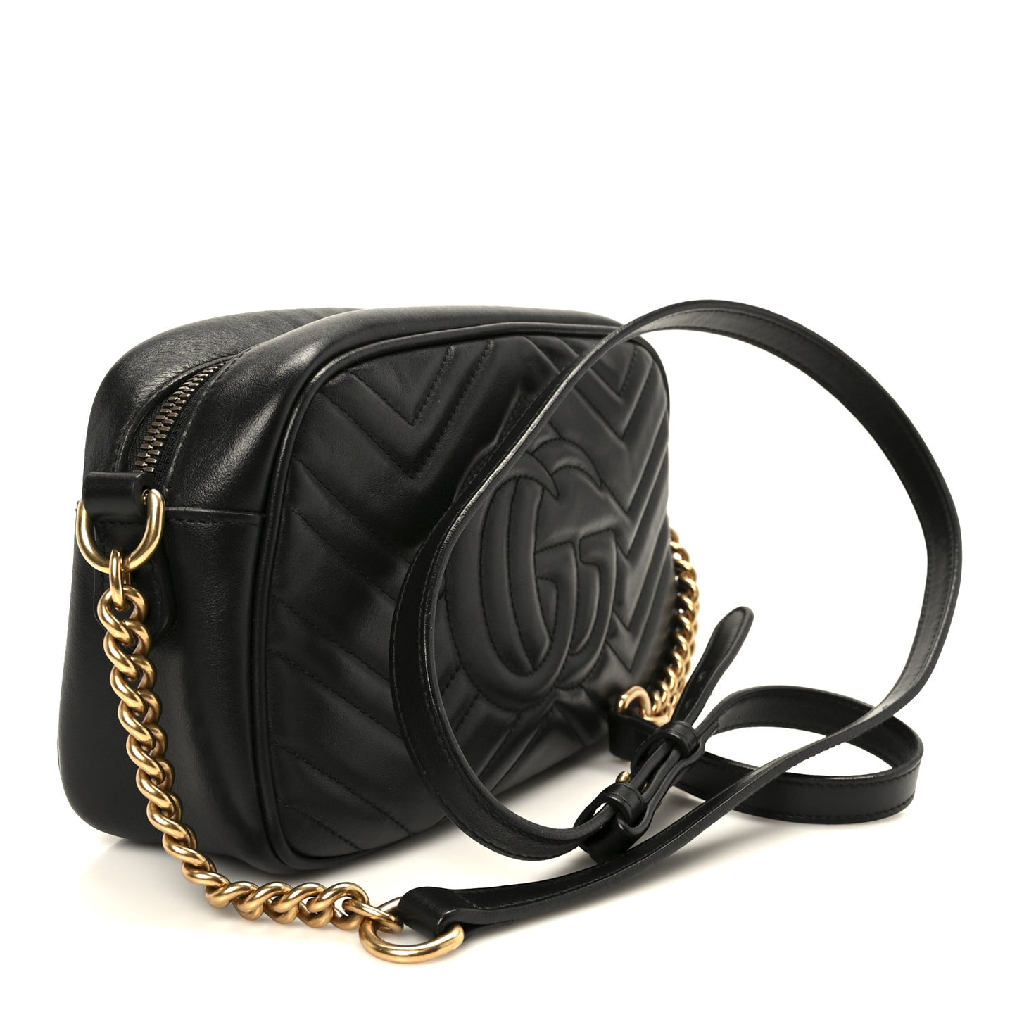 Calfskin Matelasse Small GG Marmont Chain Shoulder Bag Black