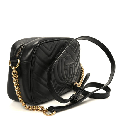 Gucci Calfskin Matelasse Small GG Marmont Chain Shoulder Bag Black 3 of 11