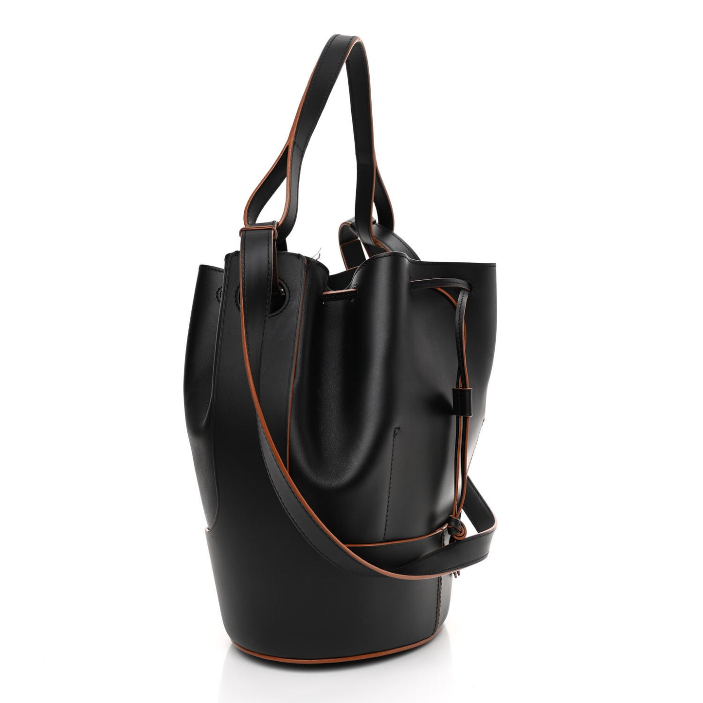 Calfskin Balloon Medium Bucket Bag Black Tan