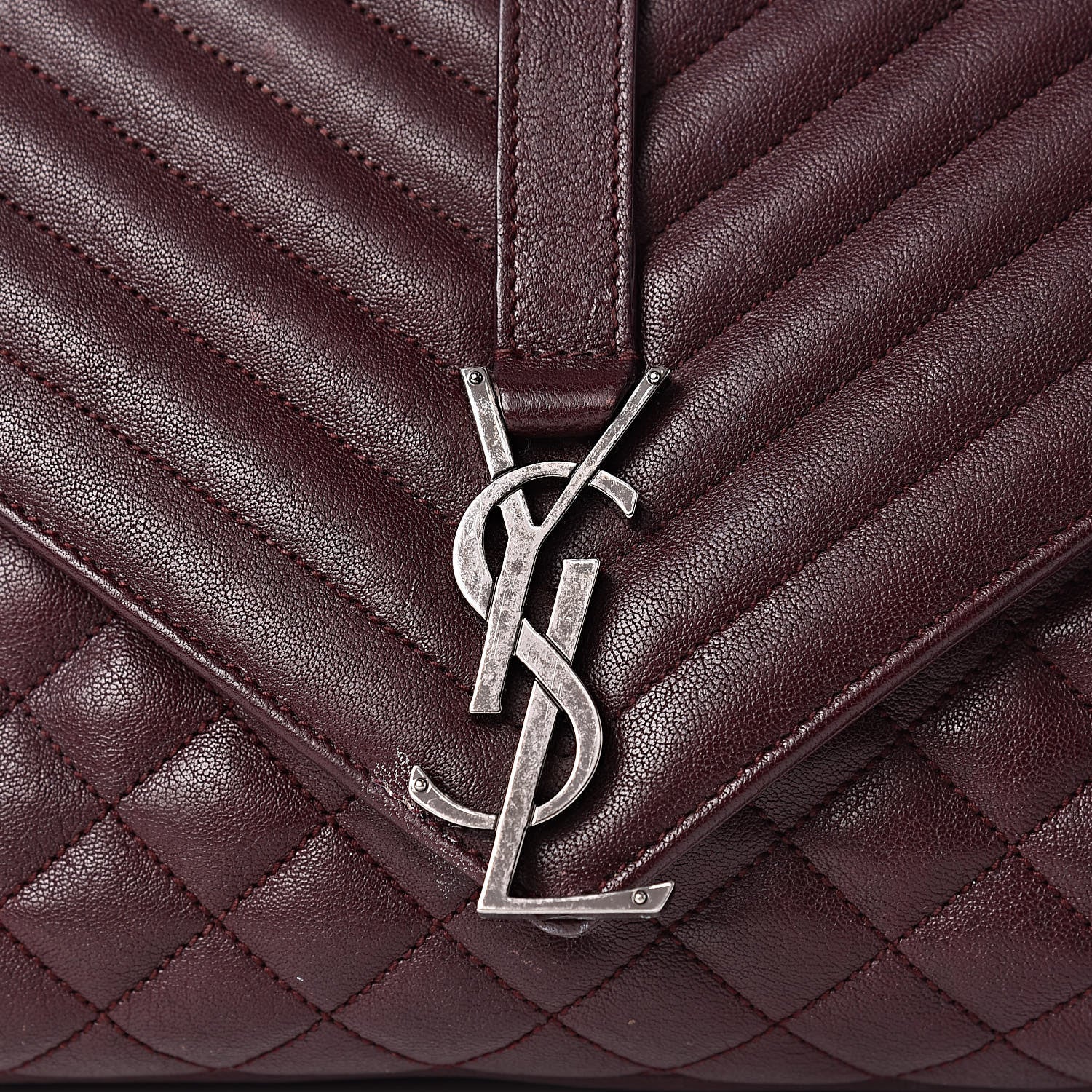 Saint Laurent Calfskin Mixed Matelasse Triquilt Large Monogram Envelope Satchel Bordeaux 23 of 34